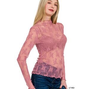 Zenana Pink Lace Long Sleeve Layering Top